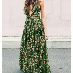 Bohemia Floral V Neck Backless Maxi Dress
